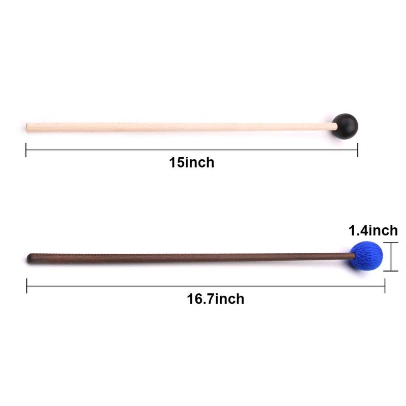 Vankcp Marimba Mallets, 1 Pair Medium Blue Hard Yarn Marimba Mallets and 1 Pair Rubber Mallets Sticks with Wood Handle for Percussion Marimba Playing Glockenspiel Marimba (Style 1) - Image 4